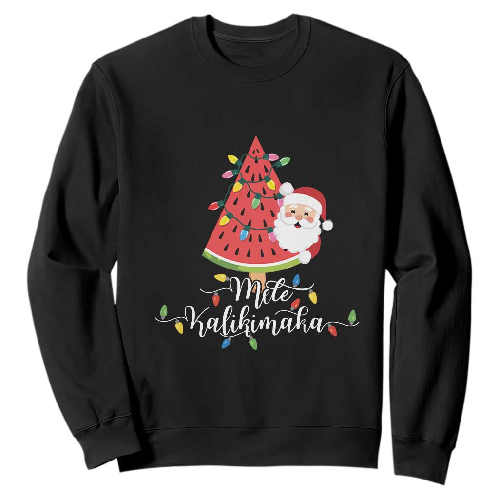 Mele Kalikimaka Hawaiian Christmas Santa Sweatshirt Watermelon Summer Tree Tropical Xmas TS10 Black Print Your Wear