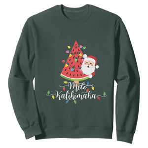 Mele Kalikimaka Hawaiian Christmas Santa Sweatshirt Watermelon Summer Tree Tropical Xmas TS10 Dark Forest Green Print Your Wear