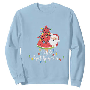 Mele Kalikimaka Hawaiian Christmas Santa Sweatshirt Watermelon Summer Tree Tropical Xmas TS10 Light Blue Print Your Wear