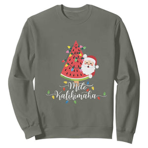 Mele Kalikimaka Hawaiian Christmas Santa Sweatshirt Watermelon Summer Tree Tropical Xmas TS10 Military Green Print Your Wear