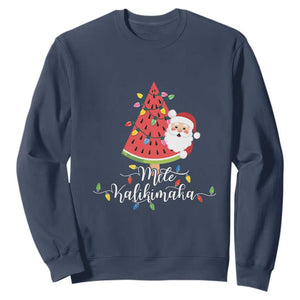 Mele Kalikimaka Hawaiian Christmas Santa Sweatshirt Watermelon Summer Tree Tropical Xmas TS10 Navy Print Your Wear