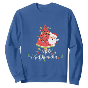 Mele Kalikimaka Hawaiian Christmas Santa Sweatshirt Watermelon Summer Tree Tropical Xmas TS10 Royal Blue Print Your Wear