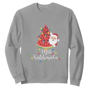 Mele Kalikimaka Hawaiian Christmas Santa Sweatshirt Watermelon Summer Tree Tropical Xmas TS10 Sport Gray Print Your Wear