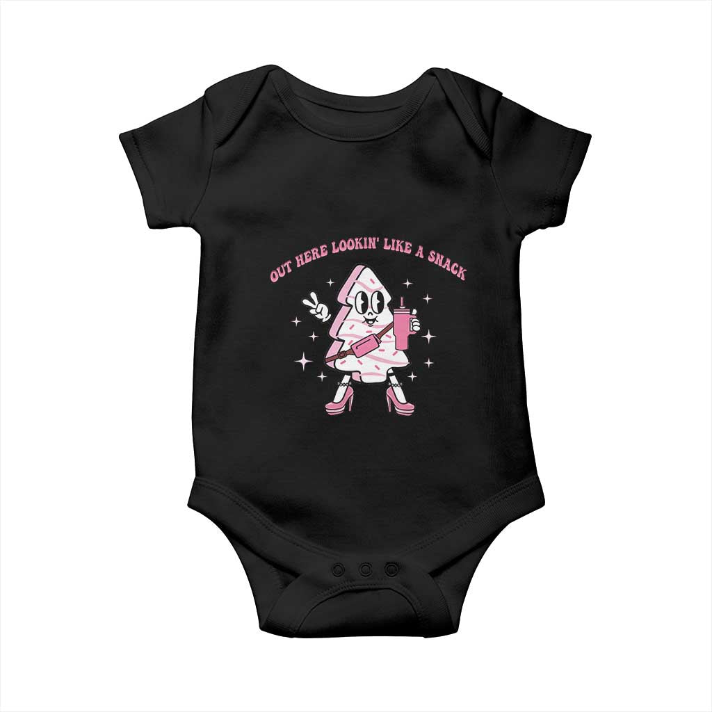 Pink Christmas Tree Cake Baby Onesie Out Here Lookin Like A Snack Boujee Xmas TS10 Black Print Your Wear