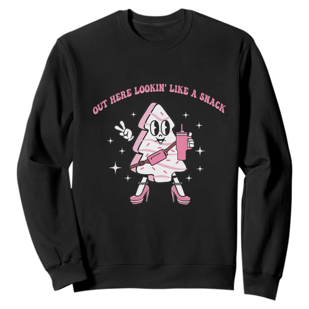 Pink Christmas Tree Cake Sweatshirt Out Here Lookin Like A Snack Boujee Xmas TS10 Black Print Your Wear