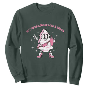 Pink Christmas Tree Cake Sweatshirt Out Here Lookin Like A Snack Boujee Xmas TS10 Dark Forest Green Print Your Wear