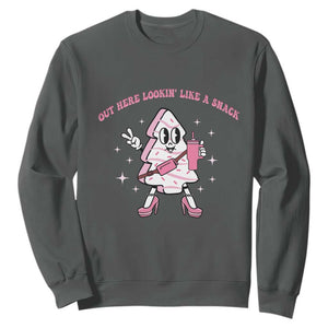 Pink Christmas Tree Cake Sweatshirt Out Here Lookin Like A Snack Boujee Xmas TS10 Dark Heather Print Your Wear