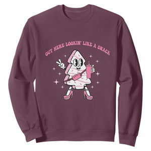 Pink Christmas Tree Cake Sweatshirt Out Here Lookin Like A Snack Boujee Xmas TS10 Maroon Print Your Wear