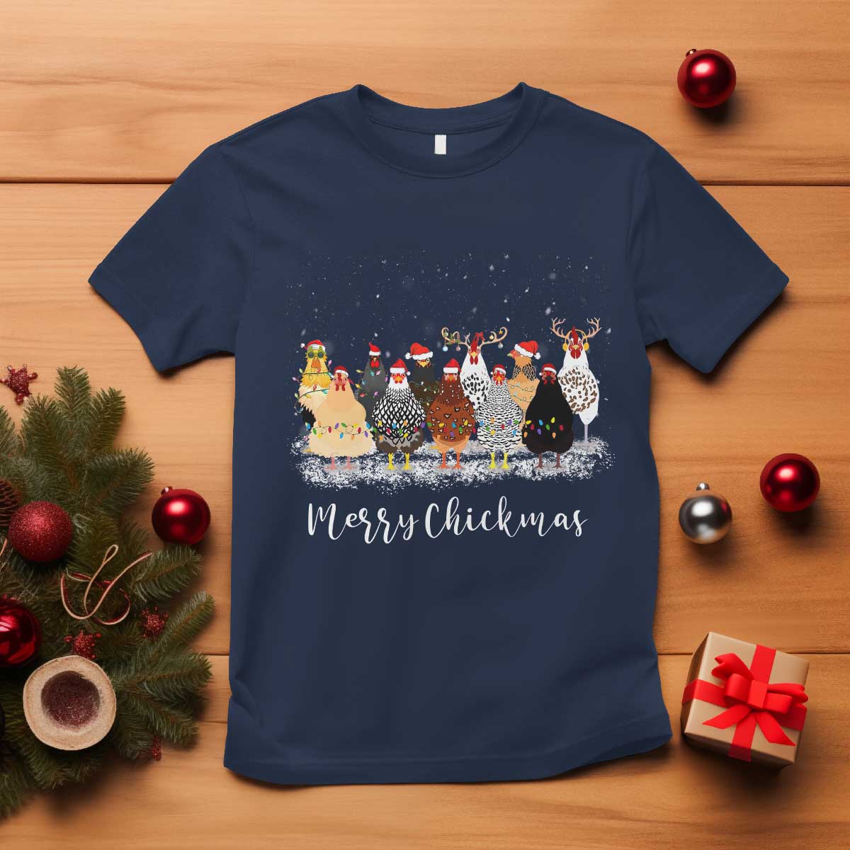 ute Christmas Chickens T Shirt Xmas Farm Animals TS10 Navy Print Your Wear