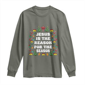 Christian Christmas Long Sleeve Shirt Ugly Christmas Sweaters Jesus Is The Reason For The Season TS10 Military Green Print Your Wear