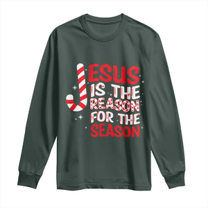 Christian Christmas Long Sleeve Shirt Jesus Is The Reason For The Season TS10 Dark Forest Green Print Your Wear