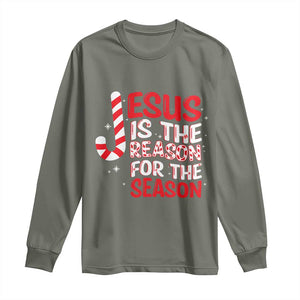 Christian Christmas Long Sleeve Shirt Jesus Is The Reason For The Season TS10 Military Green Print Your Wear