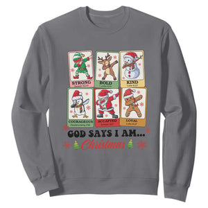 Religious Christmas Sweatshirt God Says I Am Xmas Christian Bible TS10 Charcoal Print Your Wear