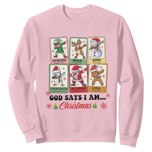 Religious Christmas Sweatshirt God Says I Am Xmas Christian Bible TS10 Light Pink Print Your Wear