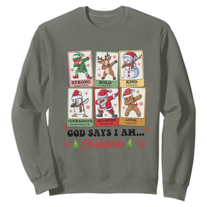 Religious Christmas Sweatshirt God Says I Am Xmas Christian Bible TS10 Military Green Print Your Wear