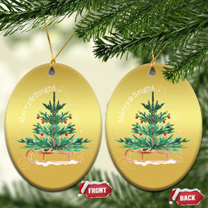 Merry and Bright Xmas Sleigh Christmas Ornament TS10 Oval Gold Print Your Wear