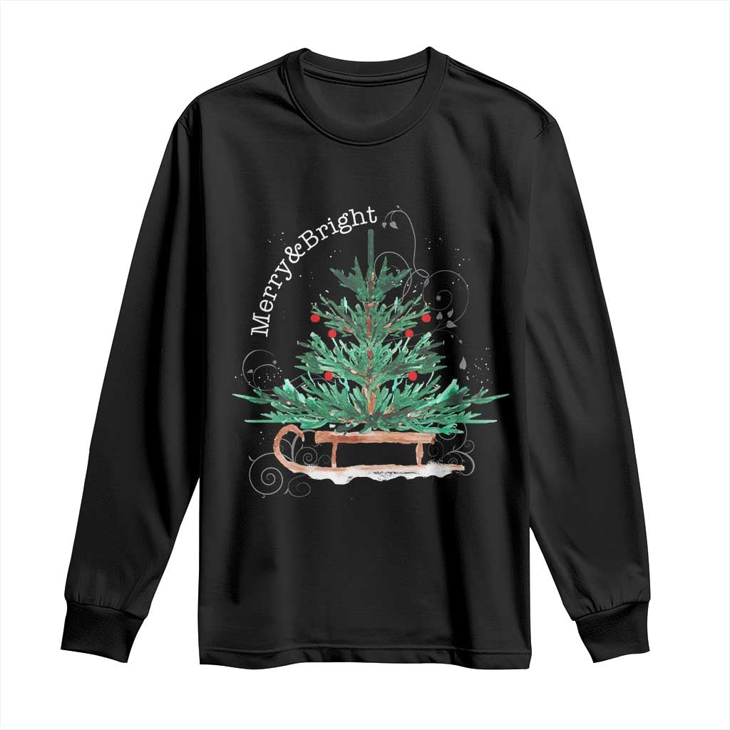 Merry and Bright Christmas Sleigh Long Sleeve Shirt TS10 Black Print Your Wear