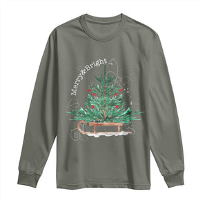 Merry and Bright Christmas Sleigh Long Sleeve Shirt TS10 Military Green Print Your Wear