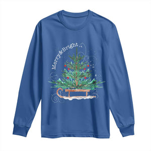 Merry and Bright Christmas Sleigh Long Sleeve Shirt TS10 Royal Blue Print Your Wear