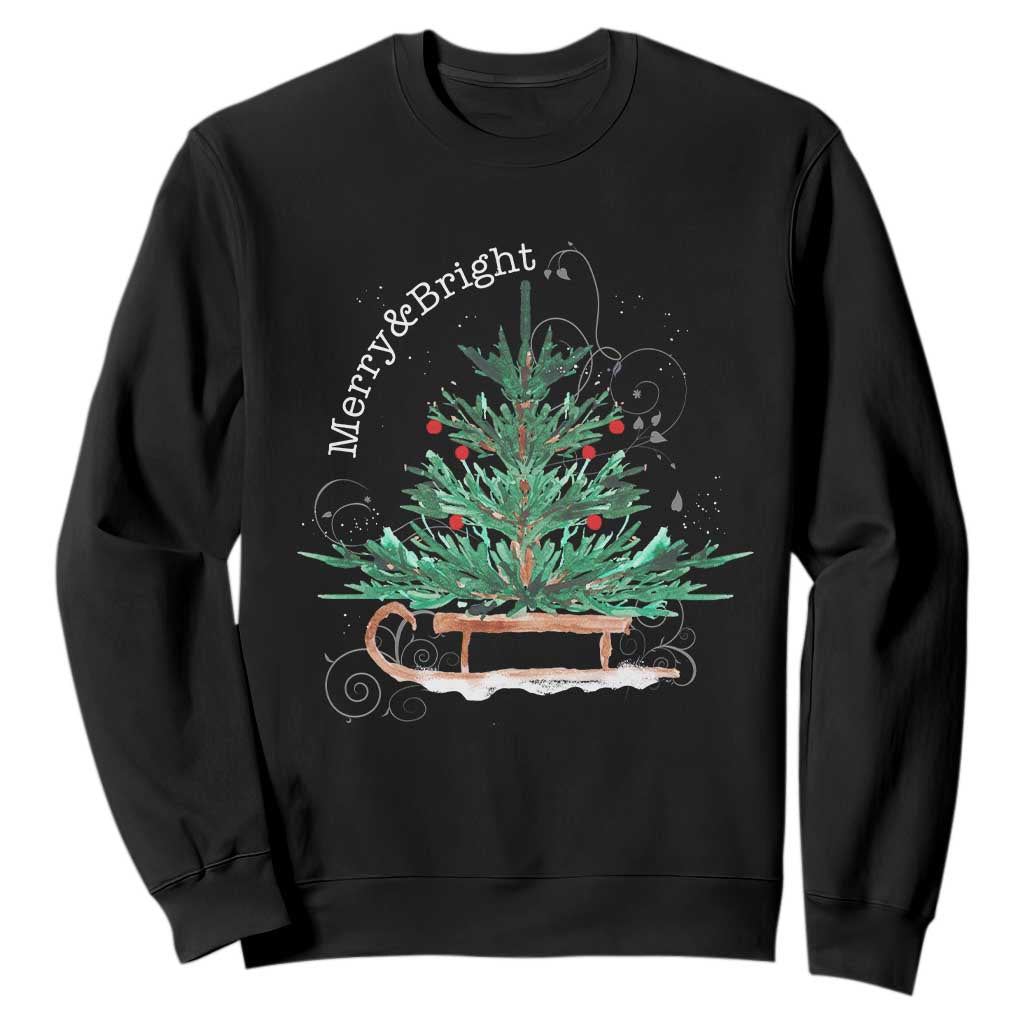 Merry and Bright Christmas Sleigh Sweatshirt TS10 Black Print Your Wear