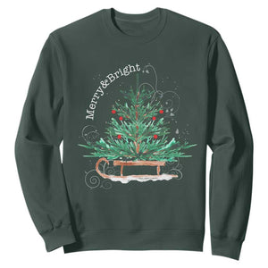 Merry and Bright Christmas Sleigh Sweatshirt TS10 Dark Forest Green Print Your Wear