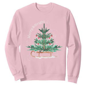 Merry and Bright Christmas Sleigh Sweatshirt TS10 Light Pink Print Your Wear