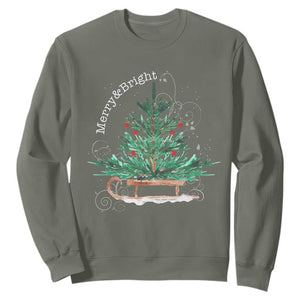 Merry and Bright Christmas Sleigh Sweatshirt TS10 Military Green Print Your Wear