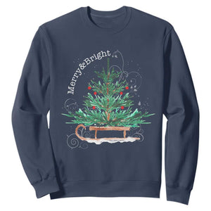 Merry and Bright Christmas Sleigh Sweatshirt TS10 Navy Print Your Wear