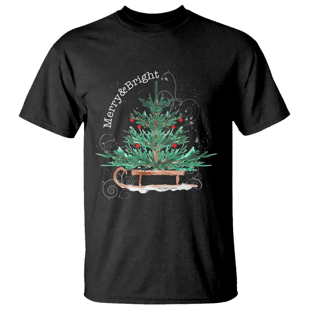 Merry and Bright Christmas Sleigh T Shirt TS10 Black Print Your Wear