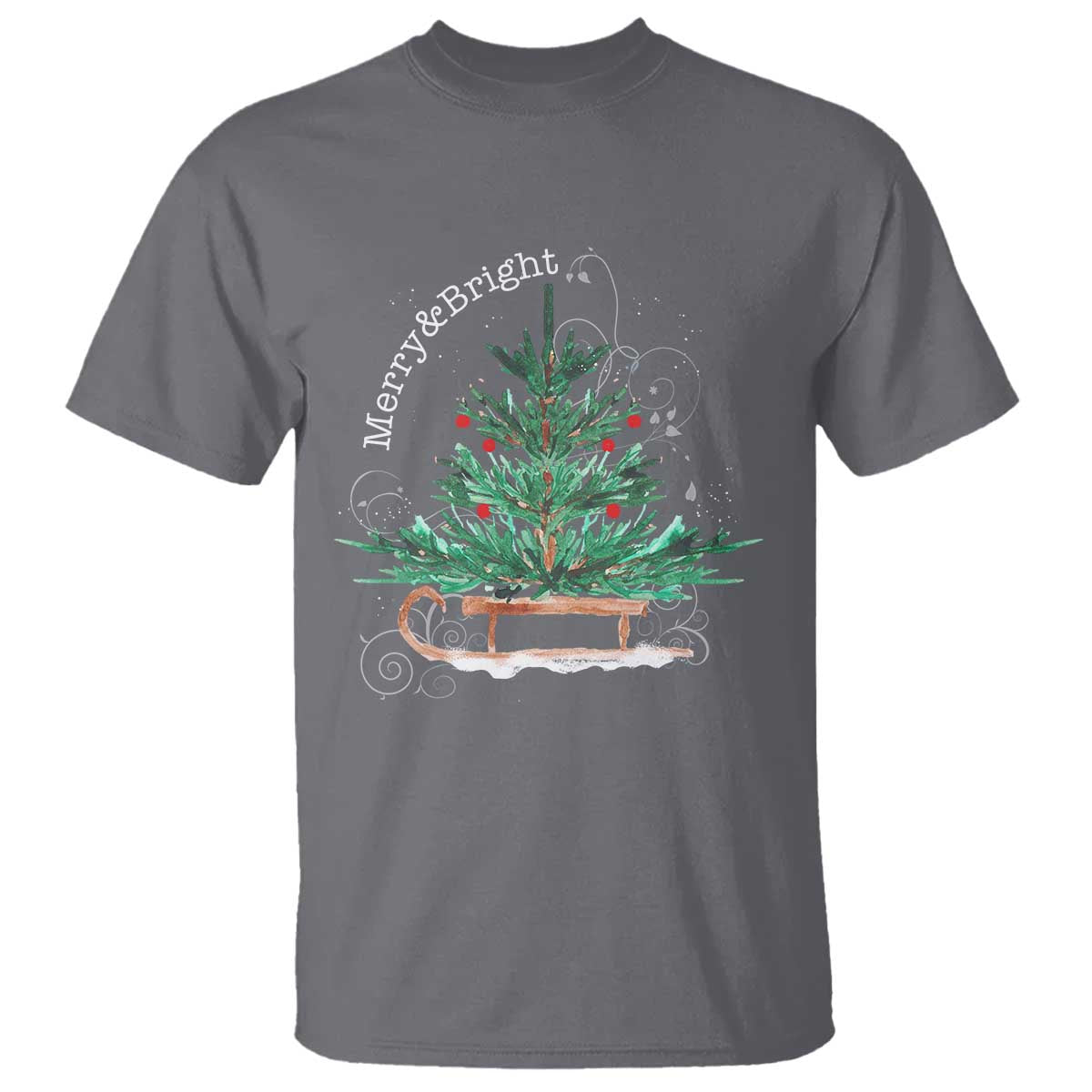 Merry and Bright Christmas Sleigh T Shirt TS10 Charcoal Print Your Wear