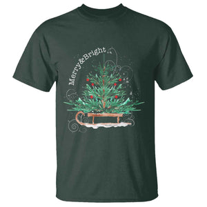 Merry and Bright Christmas Sleigh T Shirt TS10 Dark Forest Green Print Your Wear