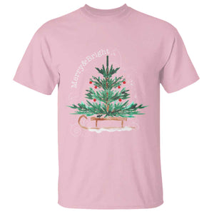 Merry and Bright Christmas Sleigh T Shirt TS10 Light Pink Print Your Wear