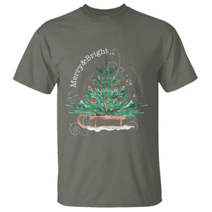 Merry and Bright Christmas Sleigh T Shirt TS10 Military Green Print Your Wear