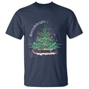 Merry and Bright Christmas Sleigh T Shirt TS10 Navy Print Your Wear