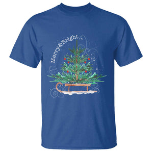 Merry and Bright Christmas Sleigh T Shirt TS10 Royal Blue Print Your Wear