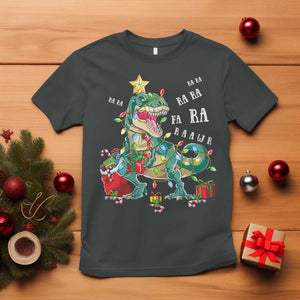 Dinosaur Christmas T Shirt Tree Lights Xmas Boys Men TS10 Dark Heather Print Your Wear