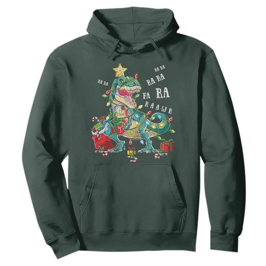 Dinosaur Christmas Hoodie Tree Lights Xmas Boys Men TS10 Dark Forest Green Print Your Wear