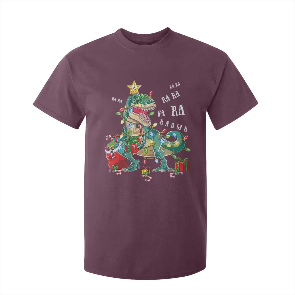 Dinosaur Christmas T Shirt For Kid Tree Lights Xmas Boys Men TS10 Maroon Print Your Wear