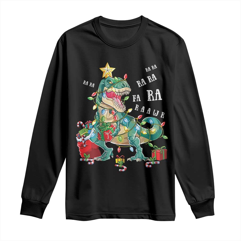 Dinosaur Christmas Long Sleeve Shirt Tree Lights Xmas Boys Men TS10 Black Print Your Wear