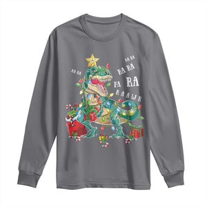 Dinosaur Christmas Long Sleeve Shirt Tree Lights Xmas Boys Men TS10 Charcoal Print Your Wear