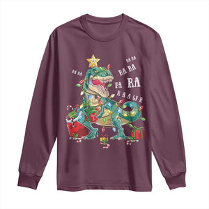 Dinosaur Christmas Long Sleeve Shirt Tree Lights Xmas Boys Men TS10 Maroon Print Your Wear