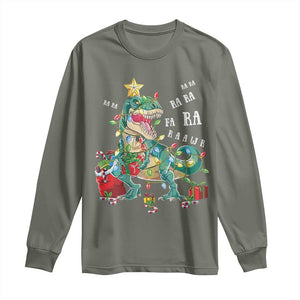 Dinosaur Christmas Long Sleeve Shirt Tree Lights Xmas Boys Men TS10 Military Green Print Your Wear