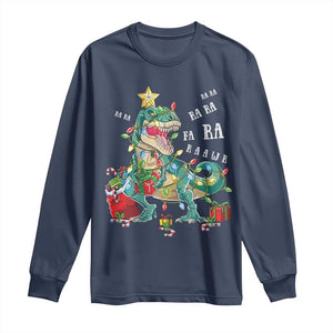 Dinosaur Christmas Long Sleeve Shirt Tree Lights Xmas Boys Men TS10 Navy Print Your Wear