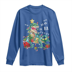 Dinosaur Christmas Long Sleeve Shirt Tree Lights Xmas Boys Men TS10 Royal Blue Print Your Wear