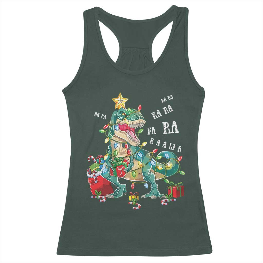 Dinosaur Christmas Racerback Tank Top Tree Lights Xmas Boys Men TS10 Dark Forest Green Print Your Wear