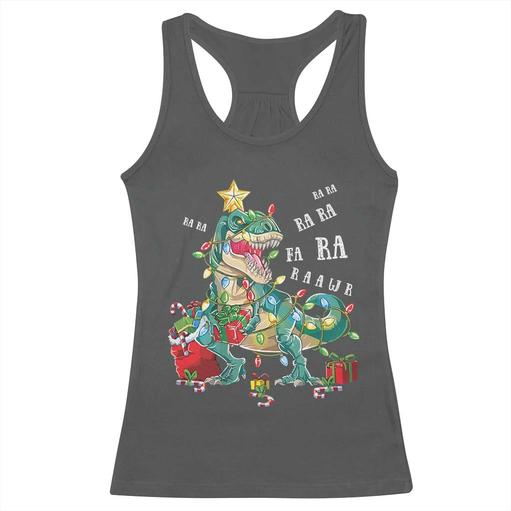 Dinosaur Christmas Racerback Tank Top Tree Lights Xmas Boys Men TS10 Dark Heather Print Your Wear