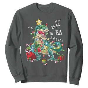 Dinosaur Christmas Sweatshirt Tree Lights Xmas Boys Men TS10 Dark Heather Print Your Wear