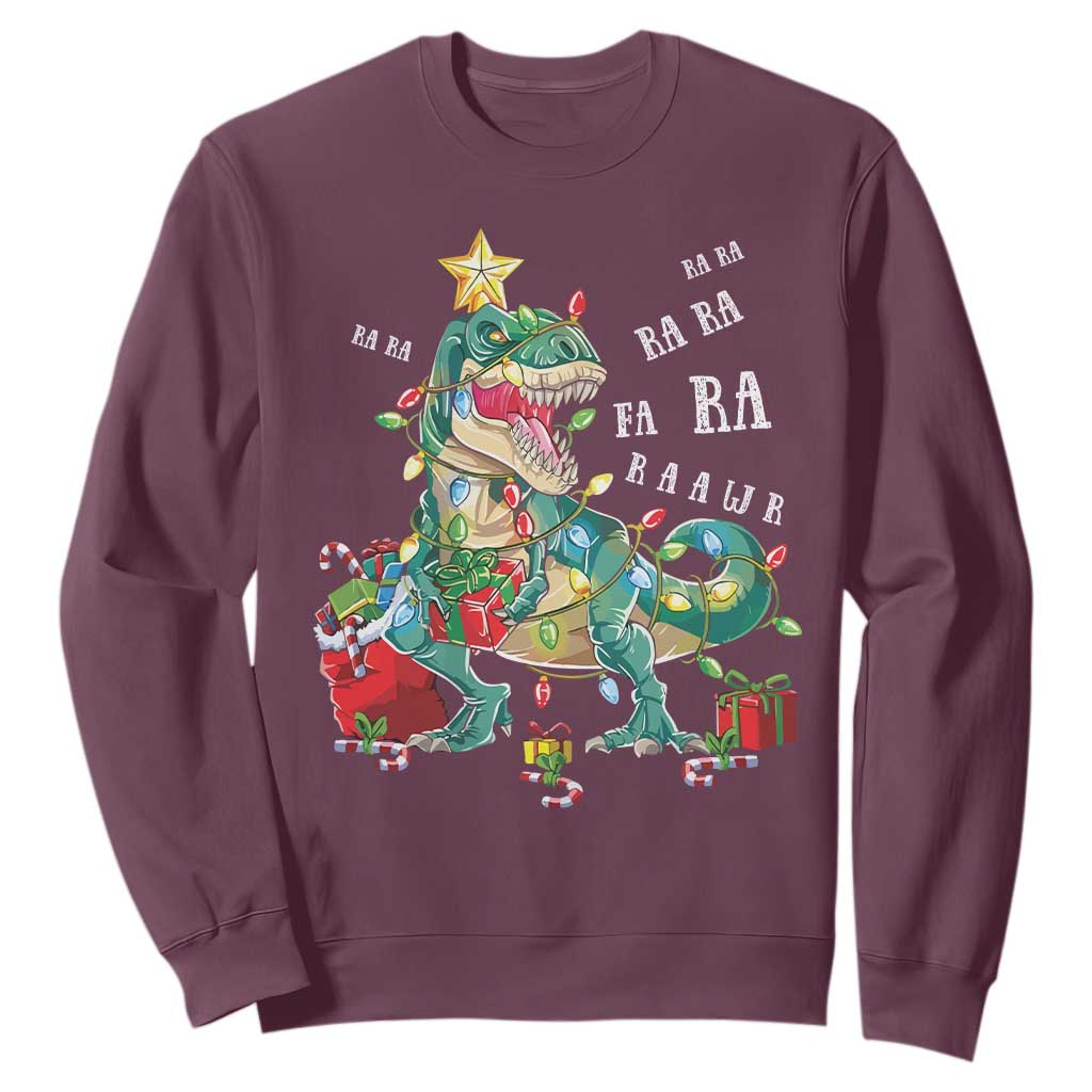 Dinosaur Christmas Sweatshirt Tree Lights Xmas Boys Men TS10 Maroon Print Your Wear