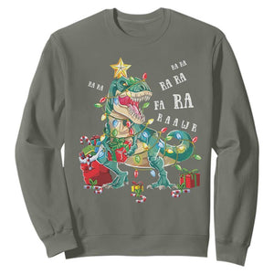 Dinosaur Christmas Sweatshirt Tree Lights Xmas Boys Men TS10 Military Green Print Your Wear