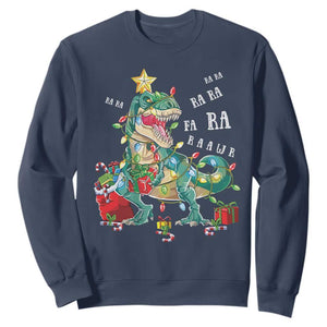 Dinosaur Christmas Sweatshirt Tree Lights Xmas Boys Men TS10 Navy Print Your Wear